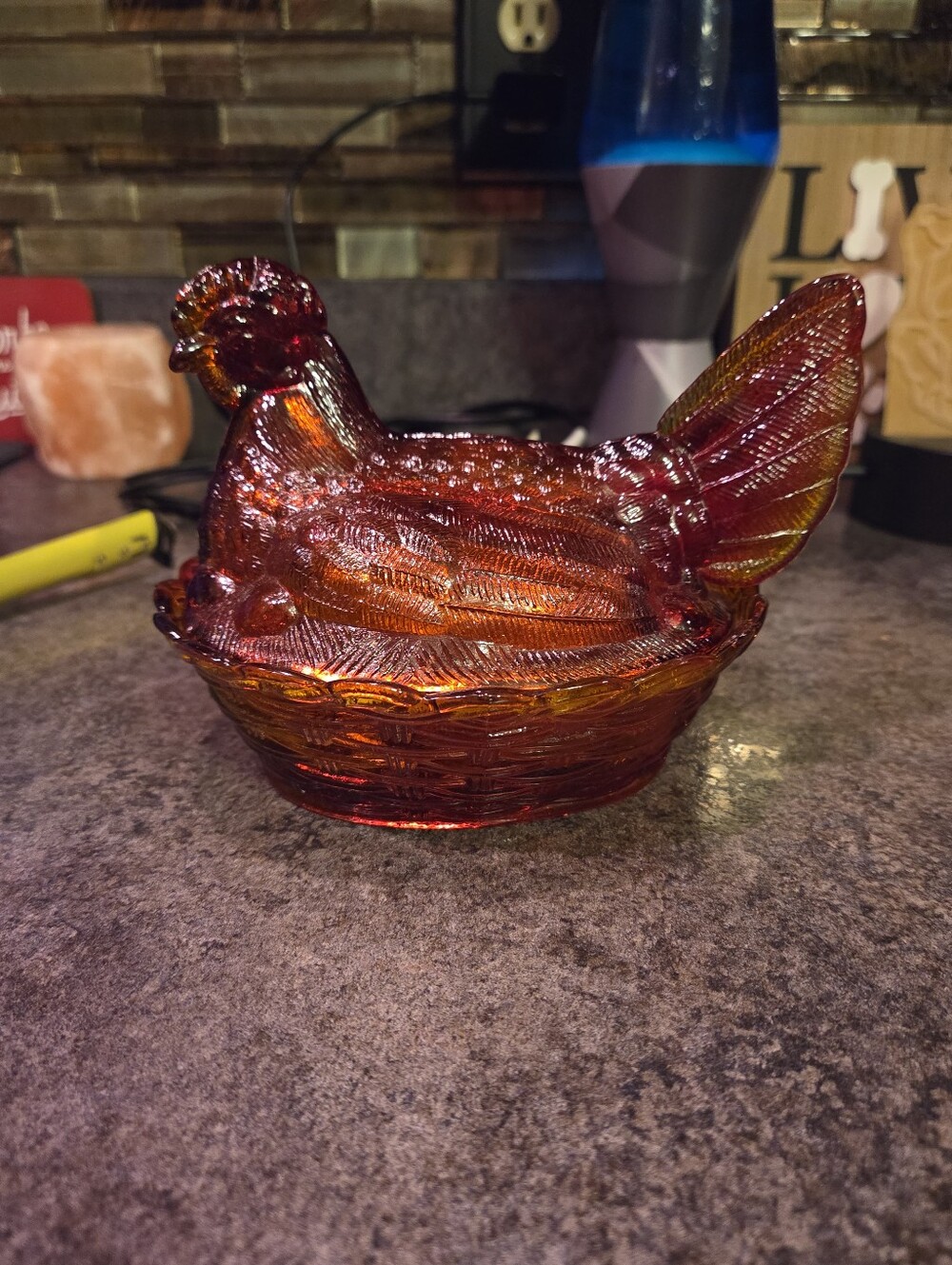 Amberina Glass Hen On Nest